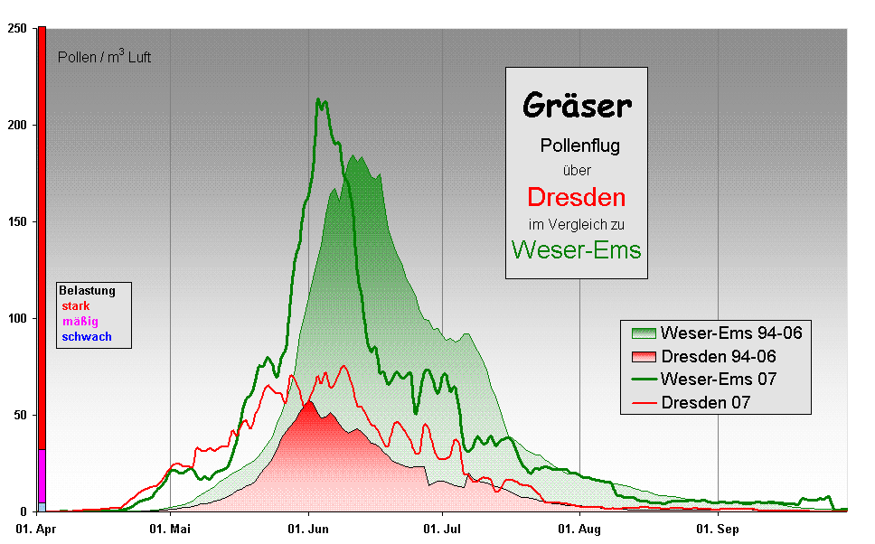 Grser 
 Pollenflug 
ber  
Dresden 
im Vergleich zu 
Weser-Ems